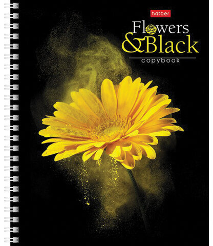 Тетрадь А5, 96 л., HATBER, гребень, клетка, обложка картон, "FlowerOnblack" (4 вида в спайке), 96Т5В1гр