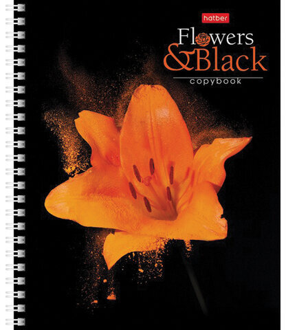 Тетрадь А5, 96 л., HATBER, гребень, клетка, обложка картон, "FlowerOnblack" (4 вида в спайке), 96Т5В1гр