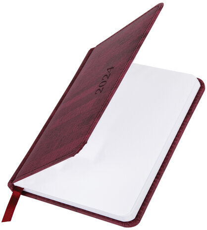 Еженедельник датированный 2024 МАЛЫЙ ФОРМАТ А6 95х155 мм, BRAUBERG "Wood", под кожу, бордовый, 115051