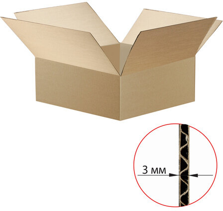 Гофроящик, длина 330 х ширина 330 х высота 132 мм, марка Т23, профиль В, FEFCO 0201 / ГОСТ, исполнение А