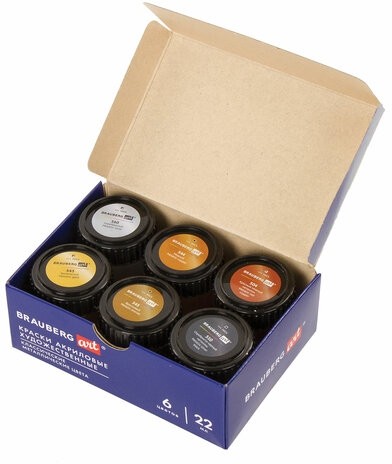 Краски акриловые художественные металлические цвета BRAUBERG ART CLASSIC, НАБОР 6 шт*22мл, 191717