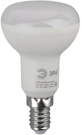 Лампа светодиодная ЭРА, 6 (50) Вт, цоколь E14, рефлектор, теплый белый свет, 30000 ч., LED smdR50-6w-827-E14
