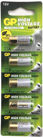 Батарейки GP High Voltage, 23AE, алкалиновая, для сигнализаций, 1 шт., в блистере (отрывной блок), 23AF-2C5