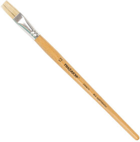 Кисть ПИФАГОР, ЩЕТИНА, плоская, № 12, деревянная лакированная ручка, пакет с подвесом, 200875
