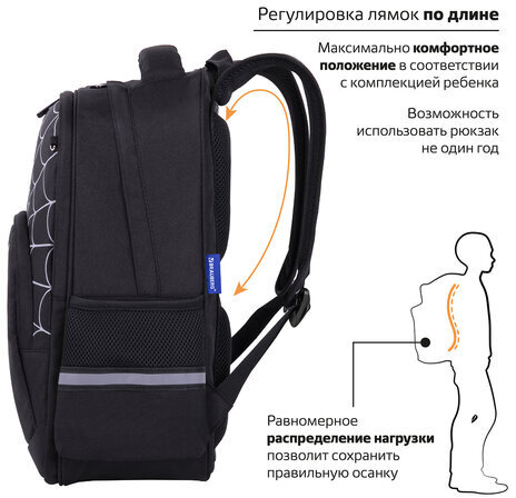 Рюкзак BRAUBERG SOFT, 2 отделения, 3 кармана, "Dangerous spider", СВЕТЯЩИЙСЯ, 40х31х15 см, 270612