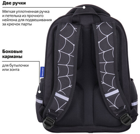 Рюкзак BRAUBERG SOFT, 2 отделения, 3 кармана, "Dangerous spider", СВЕТЯЩИЙСЯ, 40х31х15 см, 270612