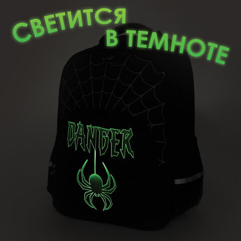 Рюкзак BRAUBERG SOFT, 2 отделения, 3 кармана, "Dangerous spider", СВЕТЯЩИЙСЯ, 40х31х15 см, 270612
