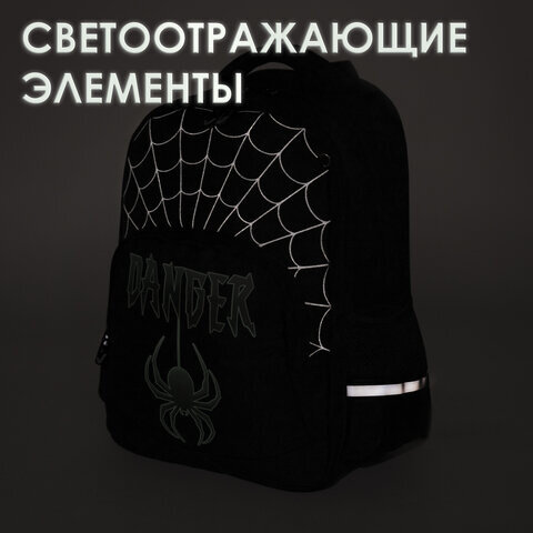 Рюкзак BRAUBERG SOFT, 2 отделения, 3 кармана, "Dangerous spider", СВЕТЯЩИЙСЯ, 40х31х15 см, 270612