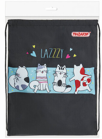 Мешок для обуви ПИФАГОР, 1 отделение, 40х32 см, "Lazy cat", 271598