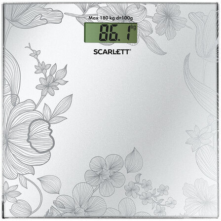 Весы напольные SCARLETT SC-215, электронные, вес до 180 кг, квадратные, стекло, серебро