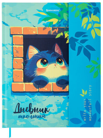 Дневник 1-11 класс 48 л., твердый, BRAUBERG, матовая ламинация, магнитный клапан, закладка-ляссе, с подсказом, "Котик", 107244