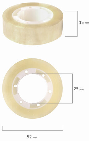 Клейкие ленты 15 мм х 33 м канцелярские BRAUBERG, комплект 10 шт., прозрачные, гарантированная длина, 227259