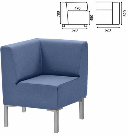 Кресло мягкое угловое "Хост" М-43, 620х620х780 мм, без подлокотников, экокожа, голубое