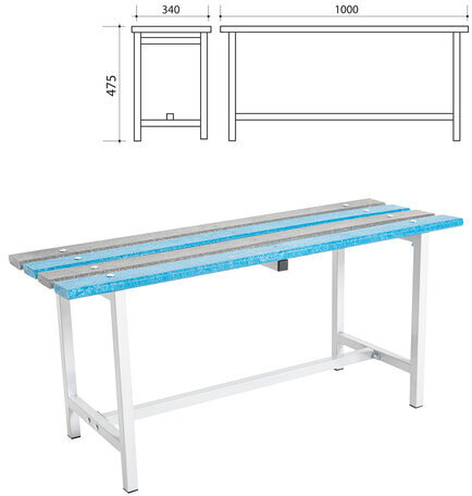 Скамья пластиковая влагостойкая на металлокаркасе "СТ 1П", 1000х350х460 мм, каркас металлический серый, сиденье пластик