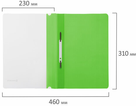 Скоросшиватель пластиковый BRAUBERG, А4, 130/180 мкм, салатовый, 228674