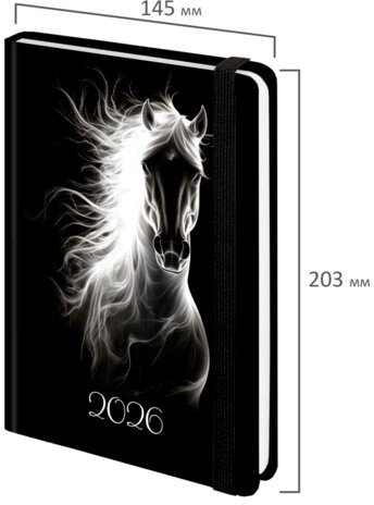 Ежедневник датированный 2026 с резинкой 145х203 мм, А5, BRAUBERG, твердый, "Символ года", 117335