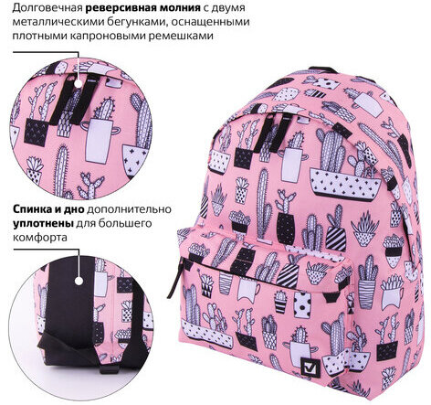 Рюкзак BRAUBERG, универсальный, сити-формат, Кактусы, 20 литров, 41х32х14 см, 228859
