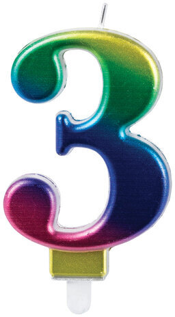 Свеча-цифра для торта "3" "Радужная", 9 см, ЗОЛОТАЯ СКАЗКА, с держателем, в блистере, 591436