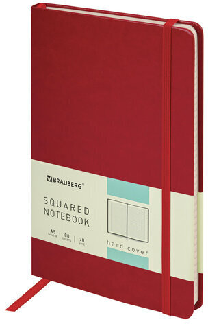 Блокнот А5 (148x218 мм), BRAUBERG "Metropolis Special", под кожу, 80 л., резинка, клетка, красный, 111575