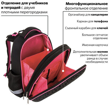 Ранец ЮНЛАНДИЯ EXTRA, с дополнительным объемом, "Rainbow unicorn", СВЕТЯЩИЙСЯ РИСУНОК, 38x29x18 см, 229932