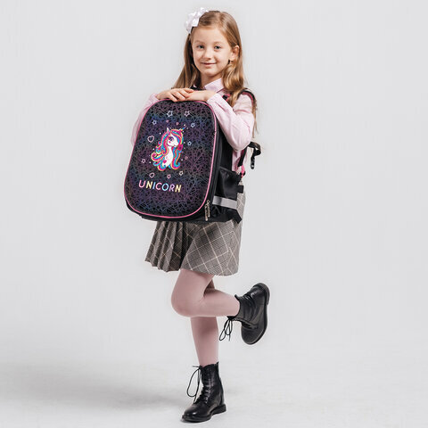 Ранец ЮНЛАНДИЯ EXTRA, с дополнительным объемом, "Rainbow unicorn", СВЕТЯЩИЙСЯ РИСУНОК, 38x29x18 см, 229932