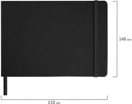 Скетчбук, слоновая кость 140 г/м2 210х148 мм, 80 л., КОЖЗАМ, резинка, BRAUBERG ART CLASSIC, черный, 113198