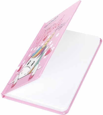 Блокнот с резинкой в клетку 96 л., МАЛЫЙ ФОРМАТ А6 (109х148 мм), твердая обложка, ЮНЛАНДИЯ, "Unicorn", 113742