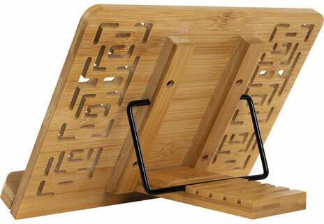 Подставка для книг и планшетов бамбуковая резная BRAUBERG, 28х20 см, регулируемый угол, 237897