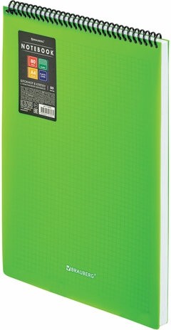 Блокнот БОЛЬШОГО ФОРМАТА А4, 80 л., обложка пластик, клетка, BRAUBERG "Metropolis", ЗЕЛЕНЫЙ, 115575