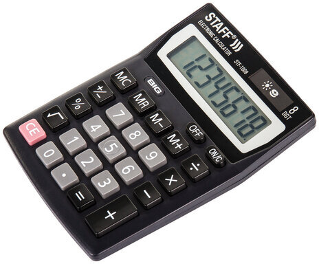 Калькулятор настольный STAFF STF-1808, КОМПАКТНЫЙ (140х105 мм), 8 разрядов, двойное питание, 250133