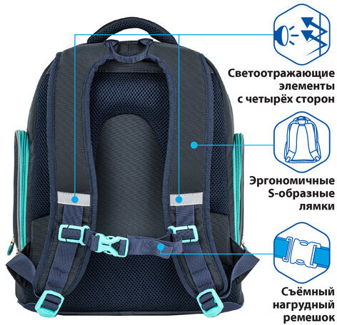 Рюкзак BRAUBERG CLASSIC, легкий каркас, премиум материал, "Dandelions", синий, 37x32х21 см, 270582