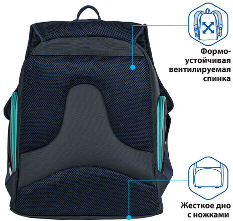 Рюкзак BRAUBERG CLASSIC, легкий каркас, премиум материал, "Dandelions", синий, 37x32х21 см, 270582