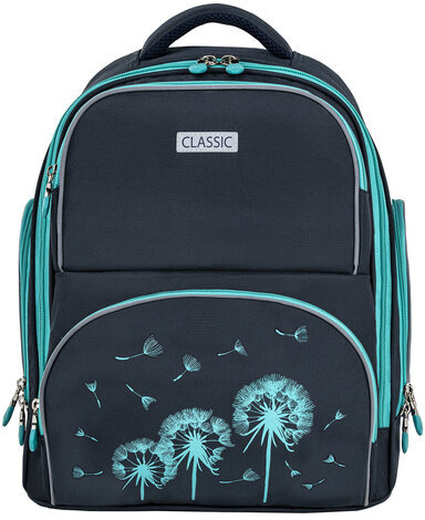 Рюкзак BRAUBERG CLASSIC, легкий каркас, премиум материал, "Dandelions", синий, 37x32х21 см, 270582