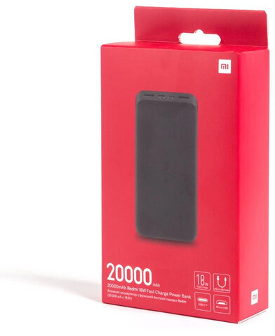 Аккумулятор внешний 20000 mAh, XIAOMI Redmi Fast Charge Power Bank, БЫСТРАЯ ЗАРЯДКА, 2 USB, литий-полимерный, VXN4304GL