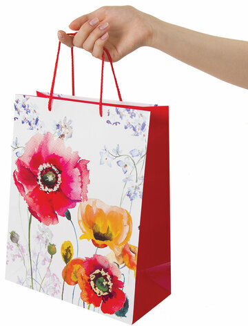 Пакет подарочный 26x12,7x32,4 см, ЗОЛОТАЯ СКАЗКА "Красные и желтые маки", ламинированный, 606584