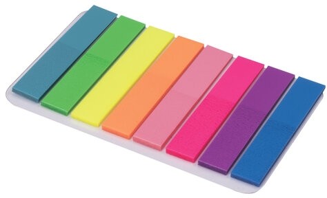 Закладки клейкие BRAUBERG НЕОНОВЫЕ, пластиковые, 45х8 мм, 8 цветов х 20 листов, на пластиковом основании, 126699