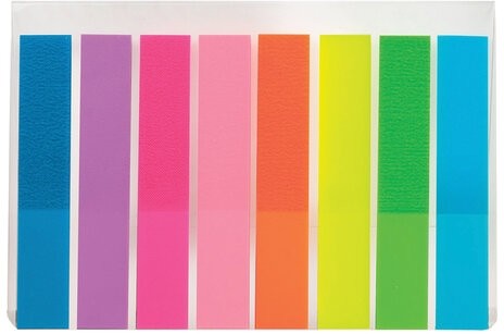 Закладки клейкие BRAUBERG НЕОНОВЫЕ, пластиковые, 45х8 мм, 8 цветов х 20 листов, на пластиковом основании, 126699