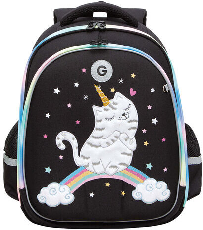 Ранец GRIZZLY анатомическая спинка, c брелоком, для девочек, RAINBOW CAT, 36х28х20 см, RAz-486-2/1