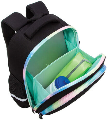 Ранец GRIZZLY анатомическая спинка, c брелоком, для девочек, RAINBOW CAT, 36х28х20 см, RAz-486-2/1