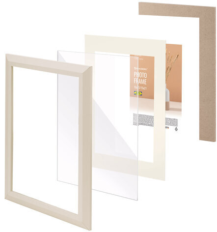 Рамка 21х30 см с паспарту 13х18 см, небьющаяся, аналог IKEA, багет 26 мм, МДФ, BRAUBERG "Zool", цвет слоновая кость, 391376