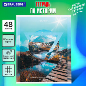 Тетрадь предметная &quot;ПРИРОДА&quot; 48 л., обложка картон, ИСТОРИЯ, клетка, подсказ, BRAUBERG, 404777