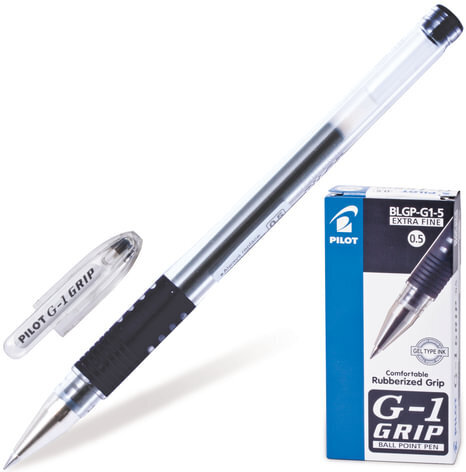 Ручка гелевая с грипом PILOT "G-1 Grip", ЧЕРНАЯ, корпус прозрачный, узел 0,5 мм, линия письма 0,3 мм, BLGP-G1-5