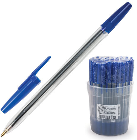 Ручка шариковая "Оптима", СИНЯЯ, корпус прозрачный, узел 1,2 мм, линия письма 1 мм, РО01