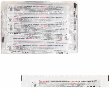 Зонд-тампон пластик/хлопок, намотка 5 мм, стерильный, ЕМЕЛЬЯНЪ САВОСТИНЪ, индивидуальная упаковка, длина 150 мм