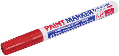 Маркер-краска лаковый (paint marker) 4 мм, КРАСНЫЙ, НИТРО-ОСНОВА, алюминиевый корпус, BRAUBERG PROFESSIONAL PLUS, 151446