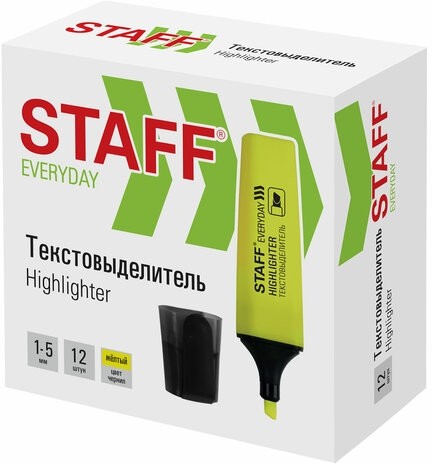 Текстовыделитель STAFF "EVERYDAY HL-638", ЖЕЛТЫЙ, линия 1-5 мм, 151638