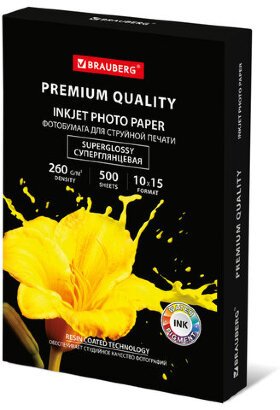 Фотобумага PREMIUM суперглянцевая, 10х15 см, 260 г/м2, односторонняя, 500 листов, BRAUBERG, 364000