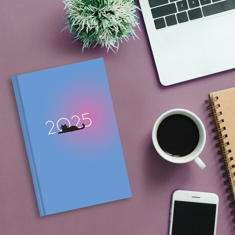 Ежедневник датированный 2025 145х215 мм, А5, STAFF, ламинированная обложка, "Котик", 116031