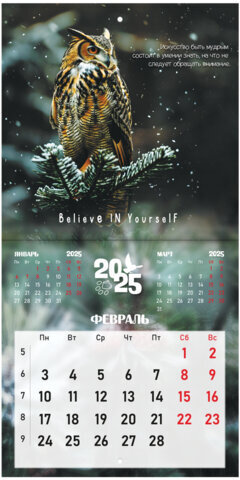 Календарь настенный перекидной на 2025 г., BRAUBERG, 12 листов, 22,5х22,5 см, МИНИ, "Дикие животные", 116179
