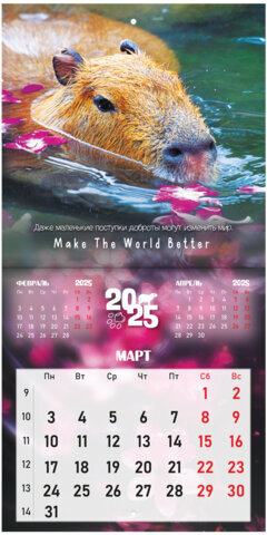 Календарь настенный перекидной на 2025 г., BRAUBERG, 12 листов, 22,5х22,5 см, МИНИ, "Дикие животные", 116179
